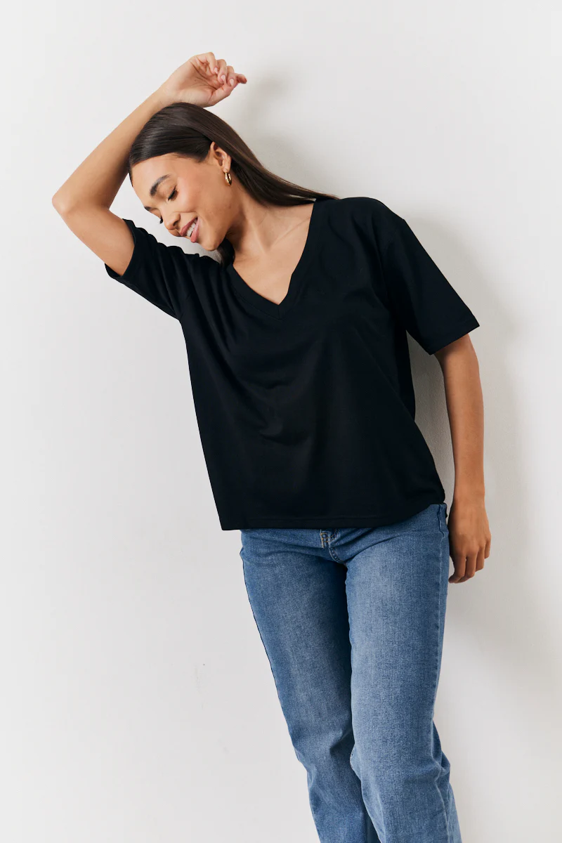 Black and White 2 Pack Slouchy V-Neck T-Shirt - Image 2
