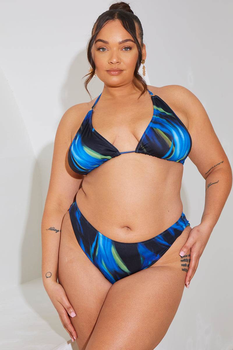 Abstract Print Triangle Gold Trim Bikini Top - Image 5