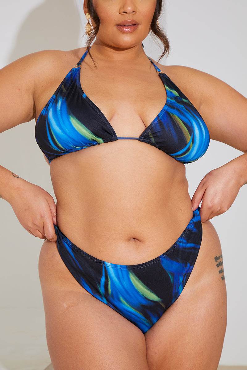 Abstract Print Triangle Gold Trim Bikini Top - Image 7
