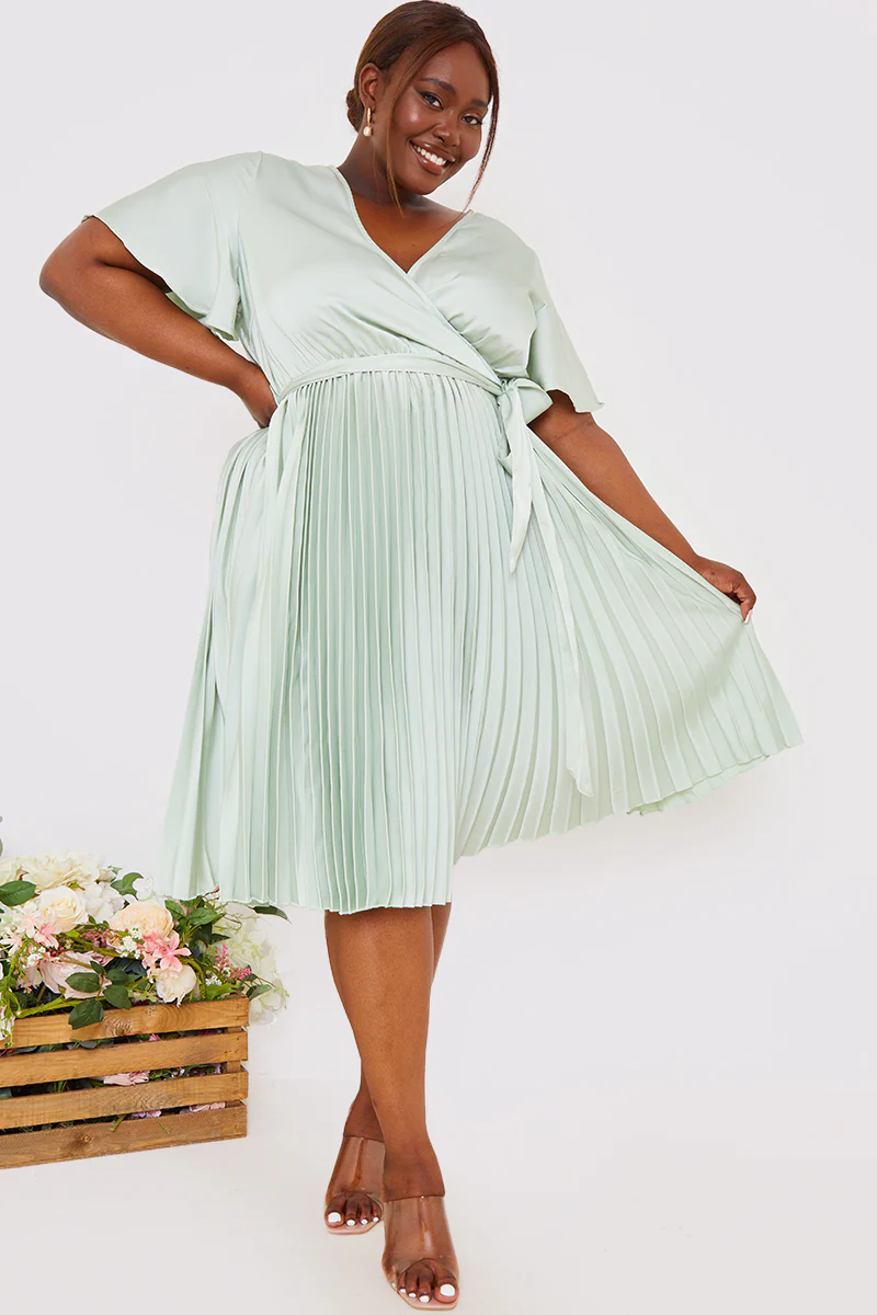 Angel Sleeve Pleated Wrap Midi Dress - Image 14