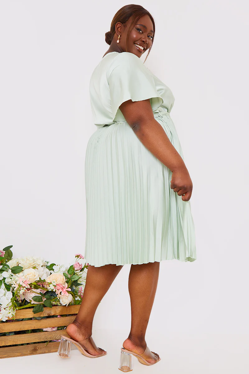 Angel Sleeve Pleated Wrap Midi Dress - Image 16