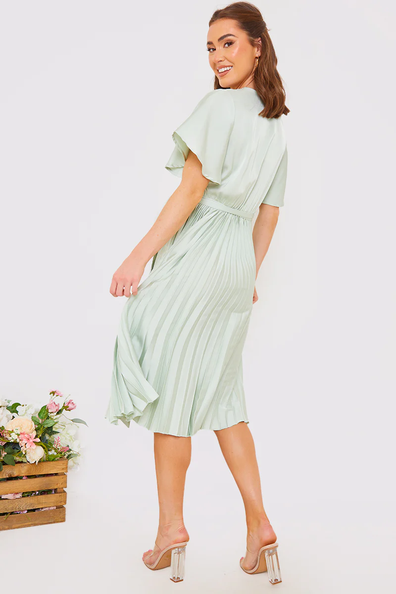 Angel Sleeve Pleated Wrap Midi Dress - Image 22