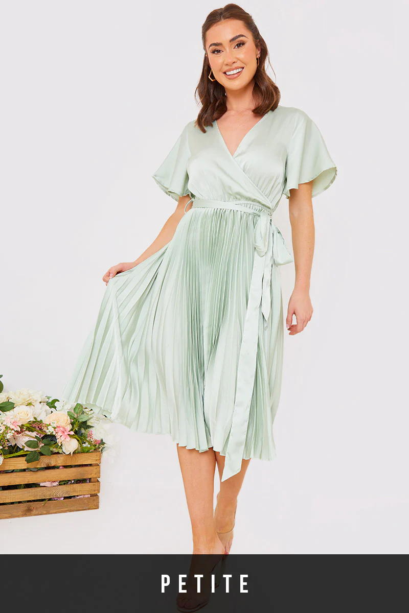 Angel Sleeve Pleated Wrap Midi Dress - Image 27