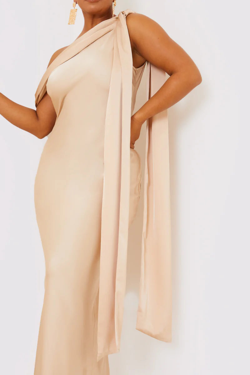 Asymmetric Draped Neckline Maxi Dress - Image 4