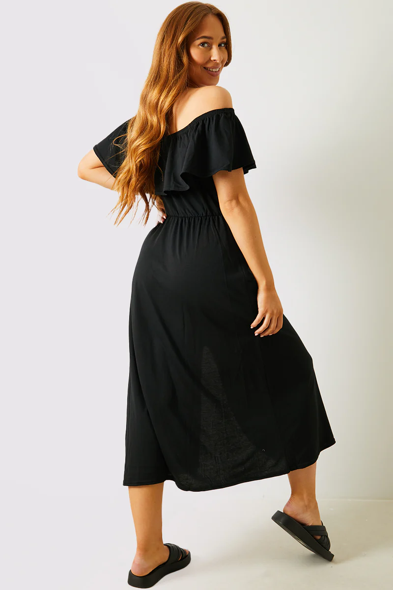 Bardot Split Detail Midi Dress - Image 3