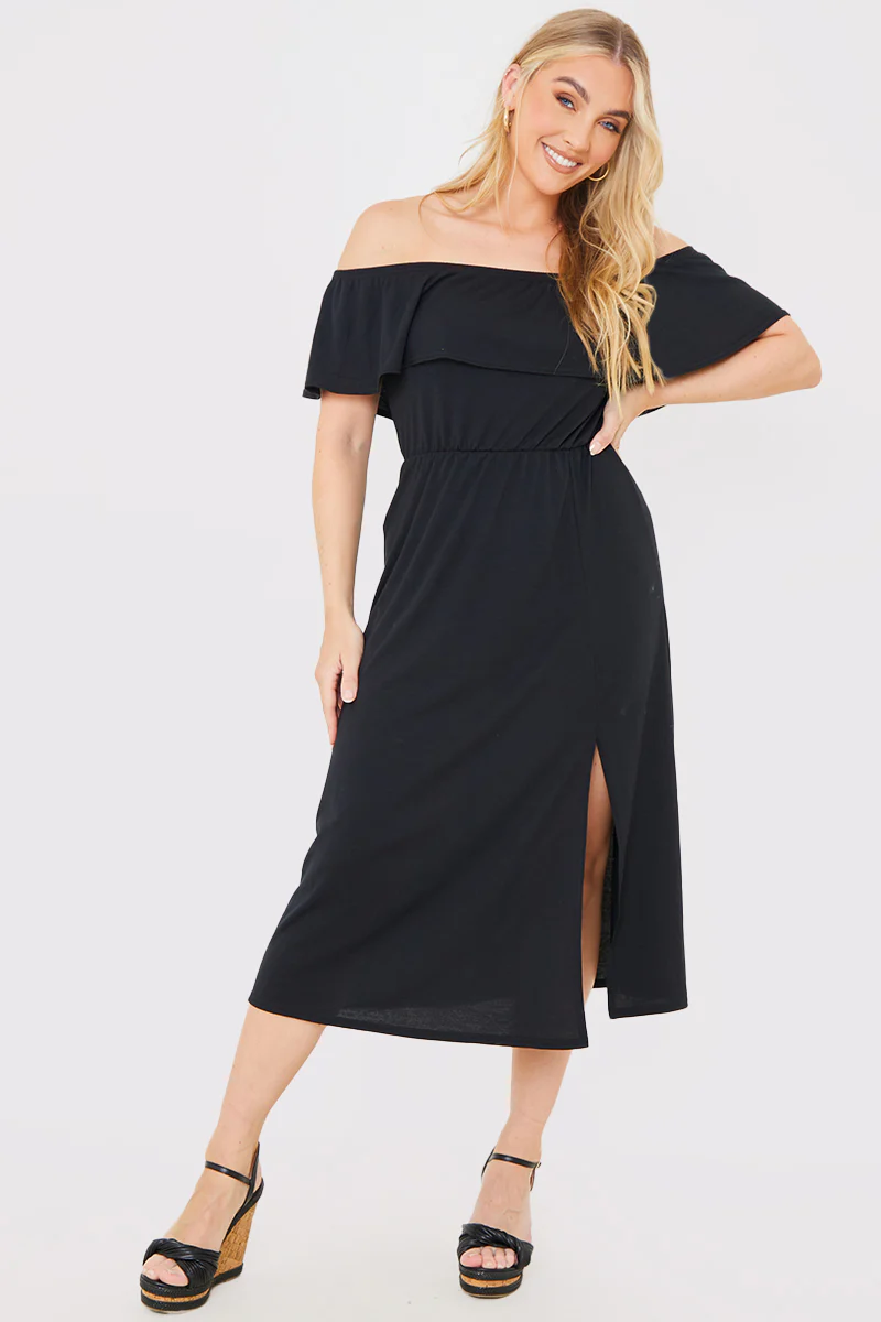 Bardot Split Detail Midi Dress - Image 7