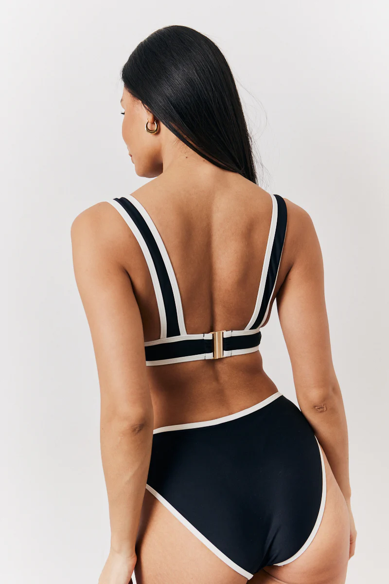 Black Contrast Binding Plunge Bikini Top - Image 3