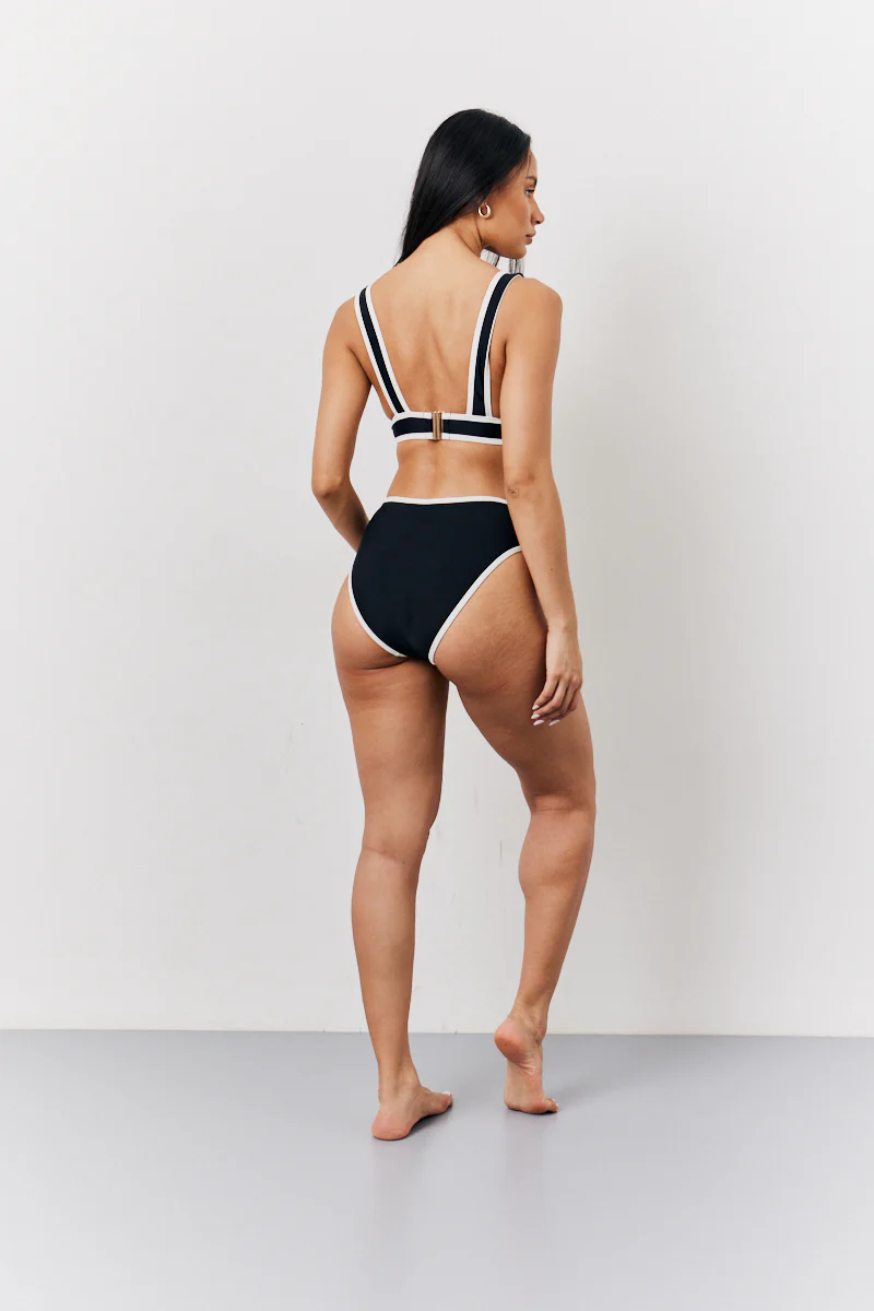 Black Contrast Binding Plunge Bikini Top - Image 4