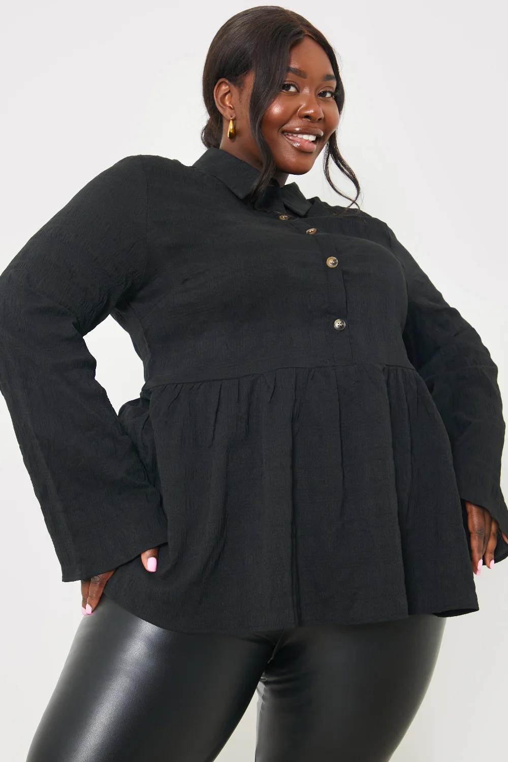Blouson Sleeve Button Front Blouse - Image 6