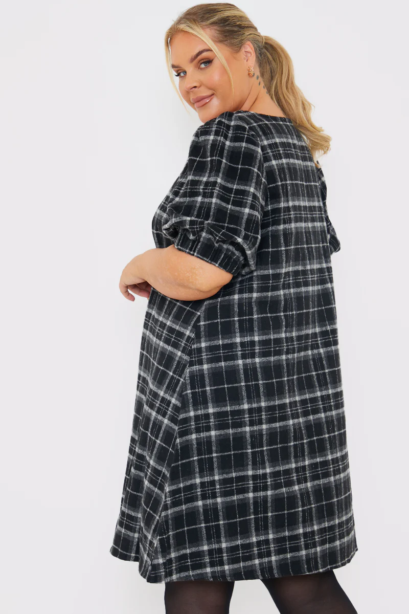 Brushed Check Balloon Sleeve Swing Dress - Image 4