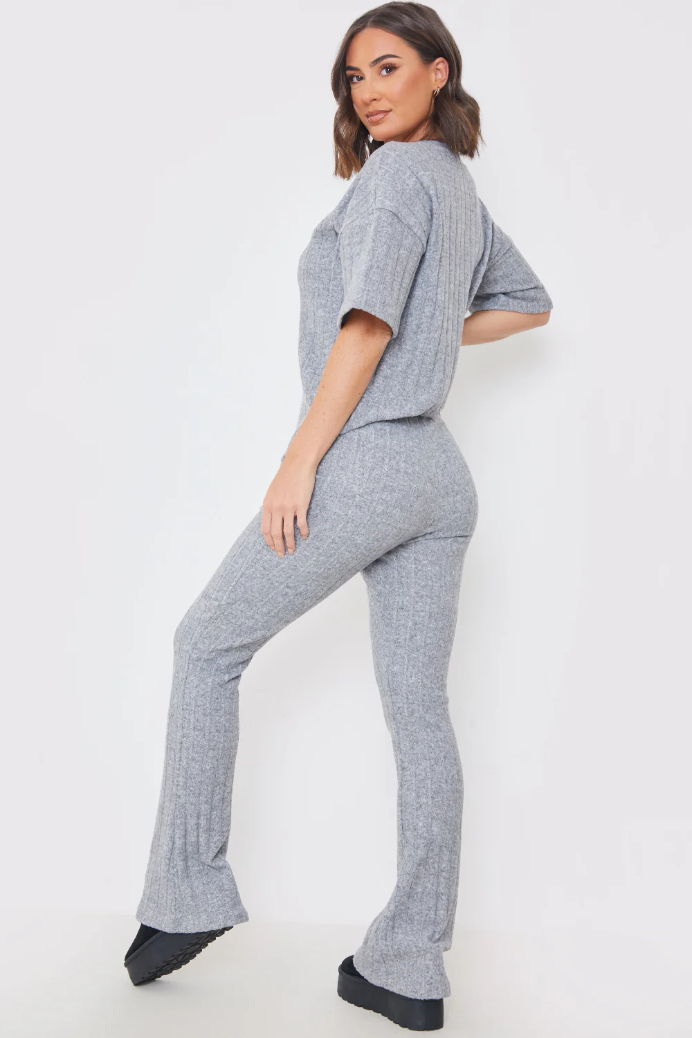 Brushed Rib Wide Leg Trousers - Image 2