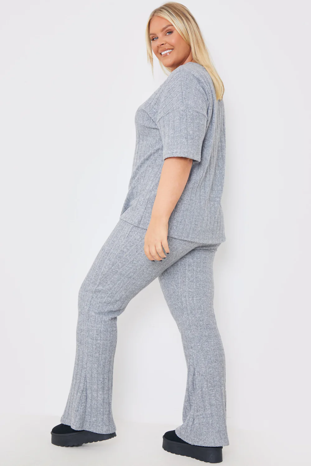 Brushed Rib Wide Leg Trousers - Image 5