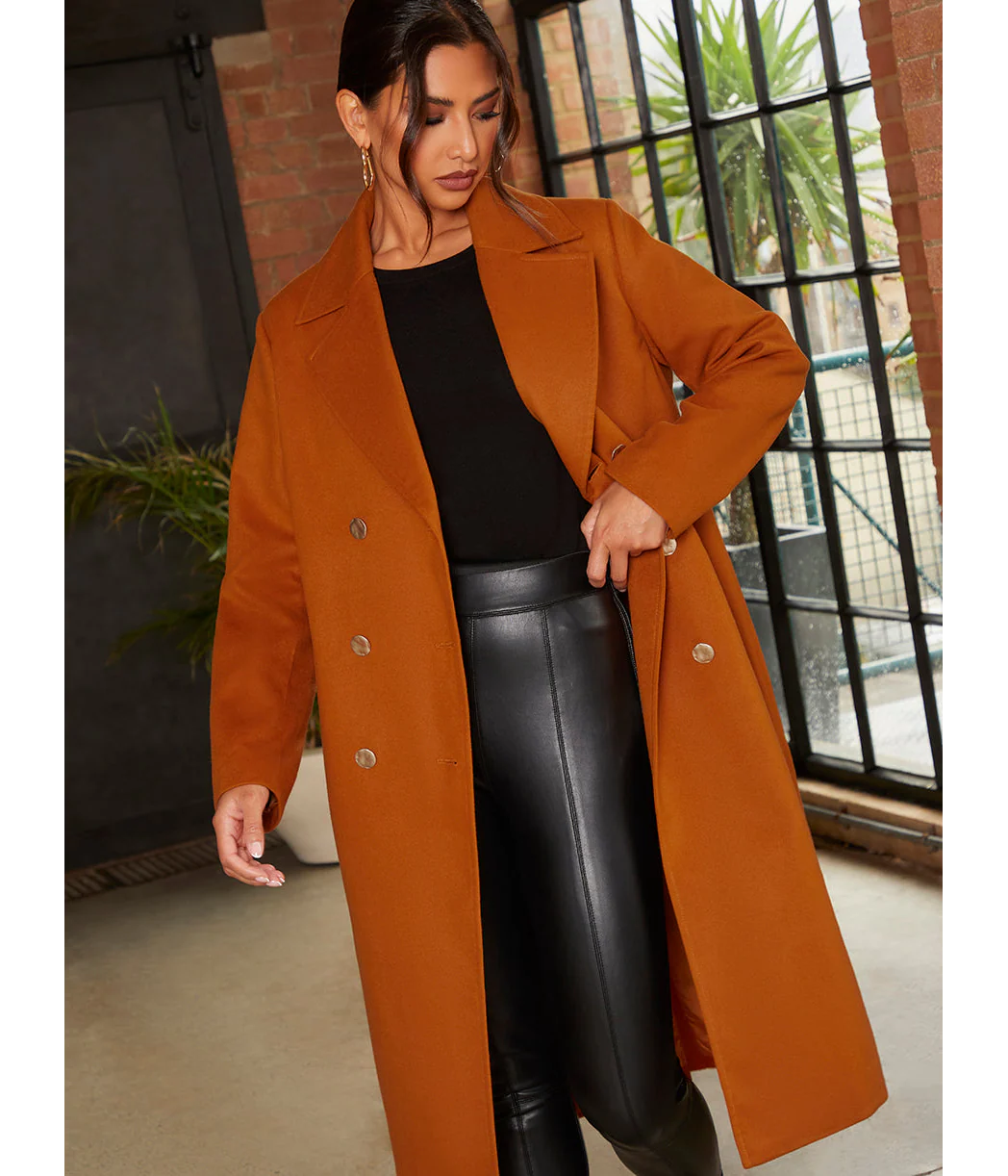 Chi Chi London Double Breasted Longline Coat in Orange - Image 2