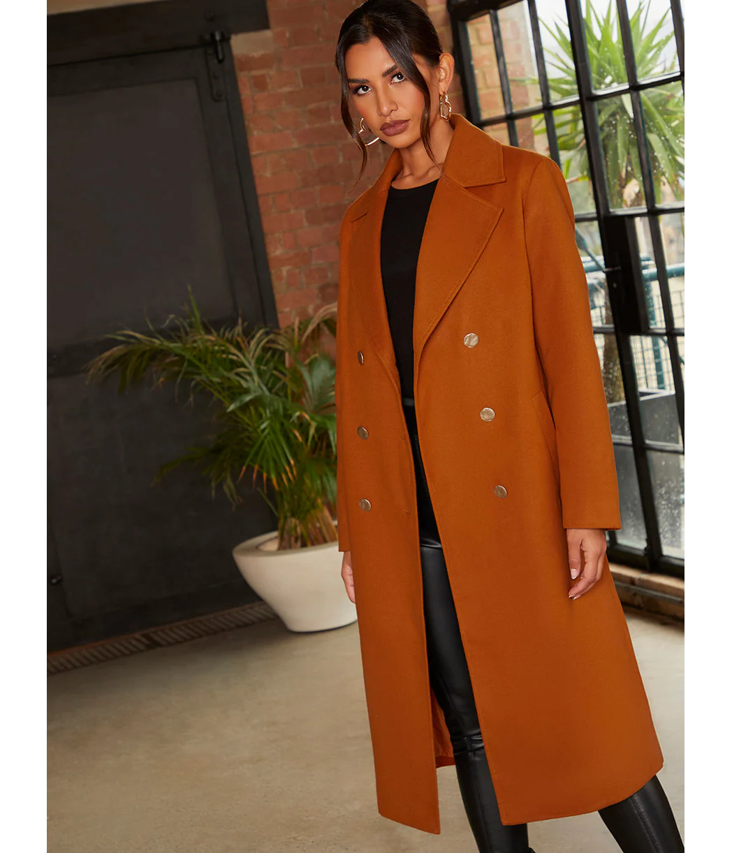 Chi Chi London Double Breasted Longline Coat in Orange - Image 3