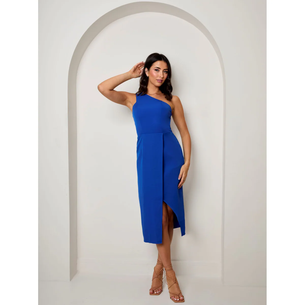 Chi Chi London One Shoulder Split Detail Midi Dress in Cobalt - Image 2