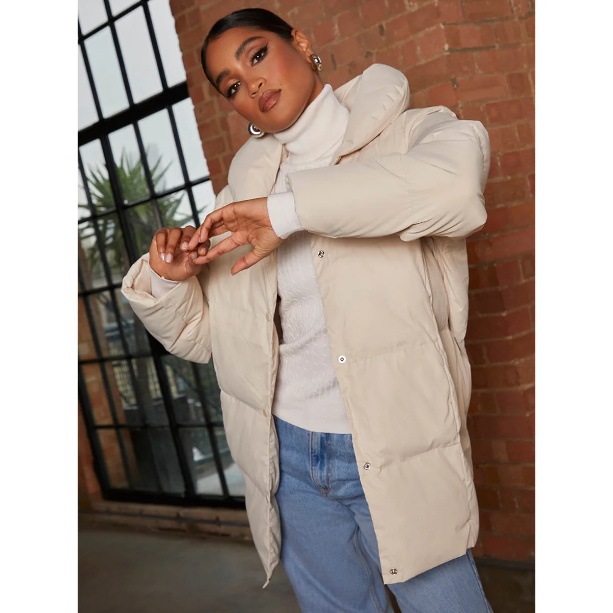 Chi Chi London Padded Puffer Coat in Cream