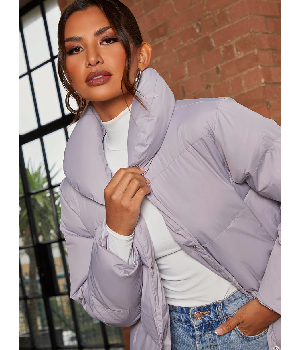 Chi Chi London Padded Puffer Coat in Grey - Image 2