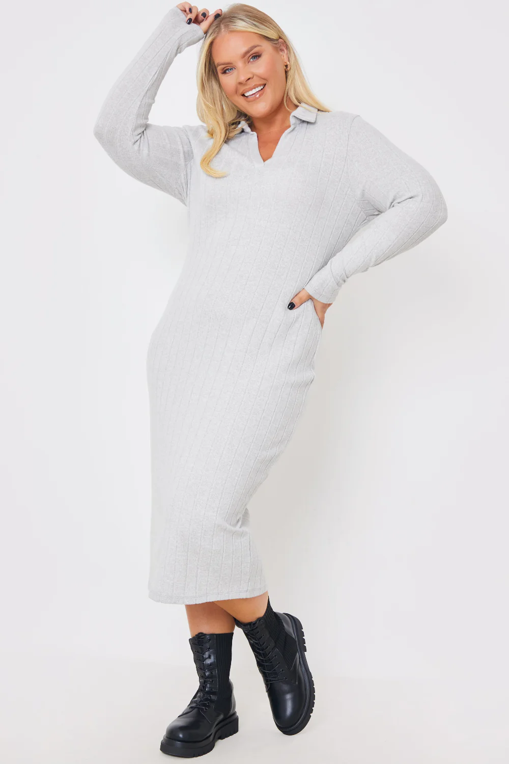 Collared Brushed Rib Midi Dress - Image 4