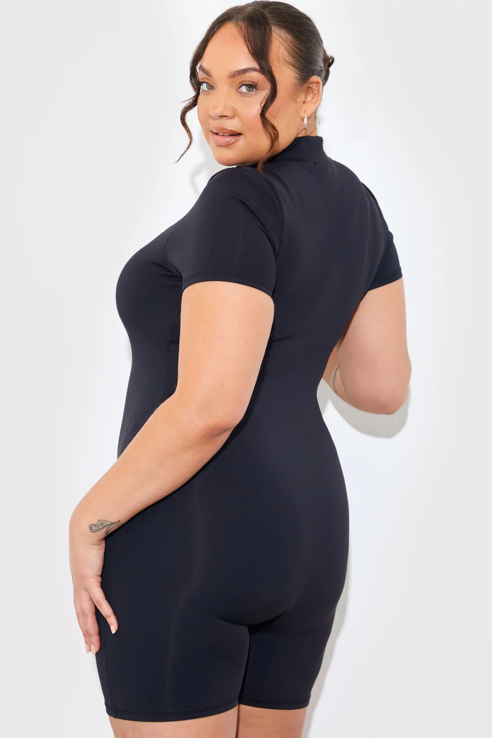 Contour Built-In Bra Short Sleeve Short Leg Half Zip Unitard - Image 9
