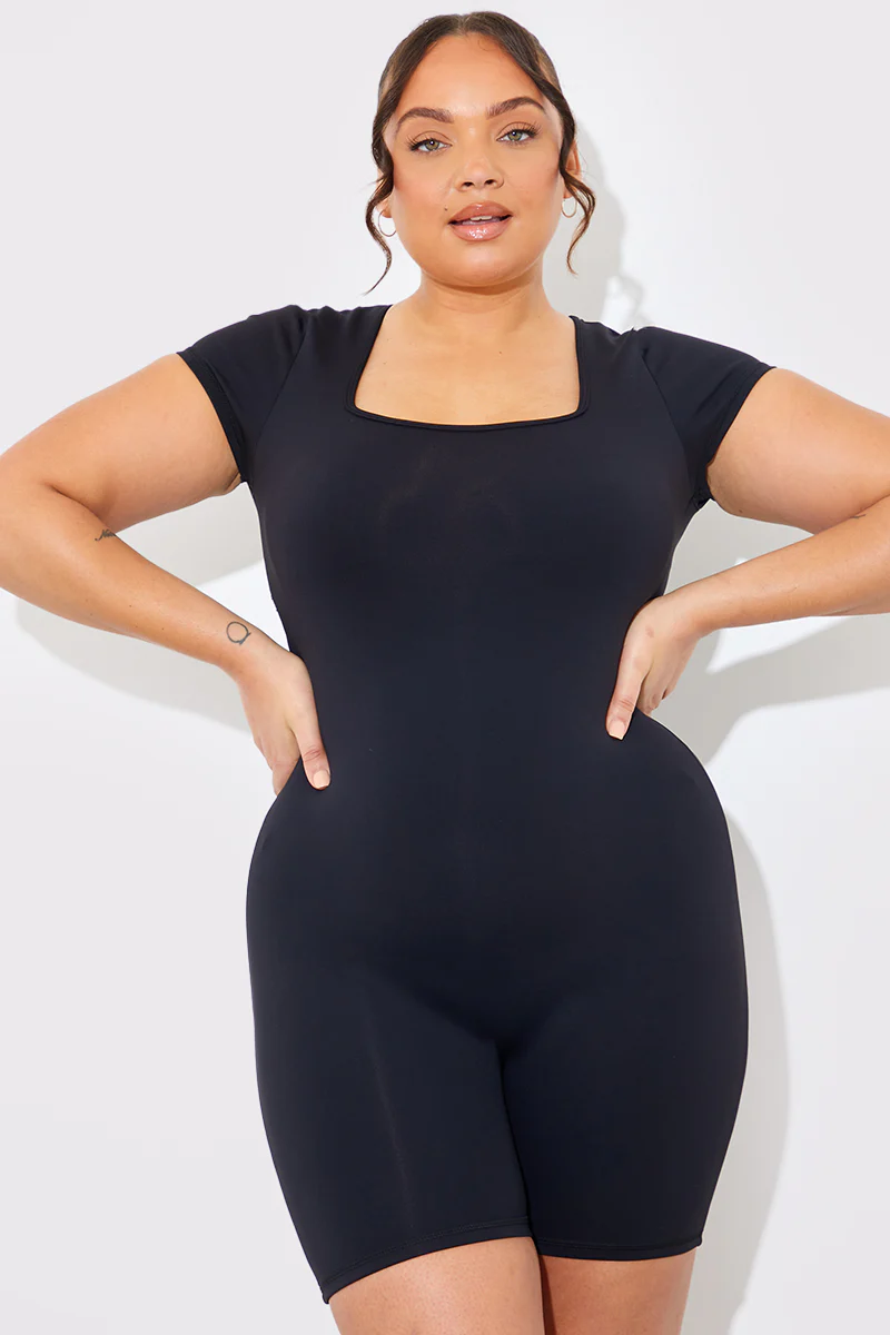 Contour Built-In Bra Short Sleeve Short Leg Square Neck Unitard - Image 5