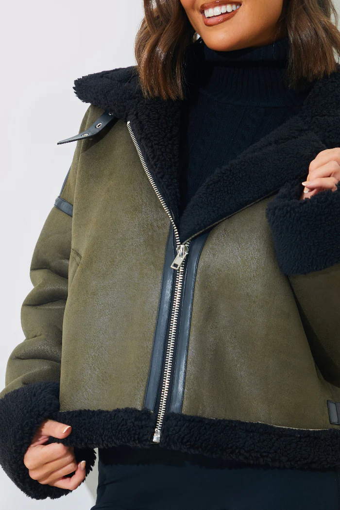 Contrast Borg Aviator Jacket - Image 3