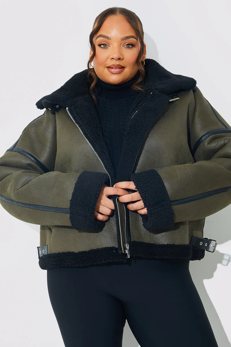 Contrast Borg Aviator Jacket - Image 6
