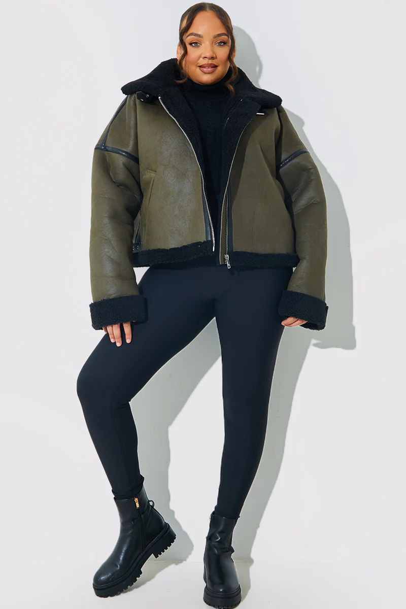 Contrast Borg Aviator Jacket - Image 7