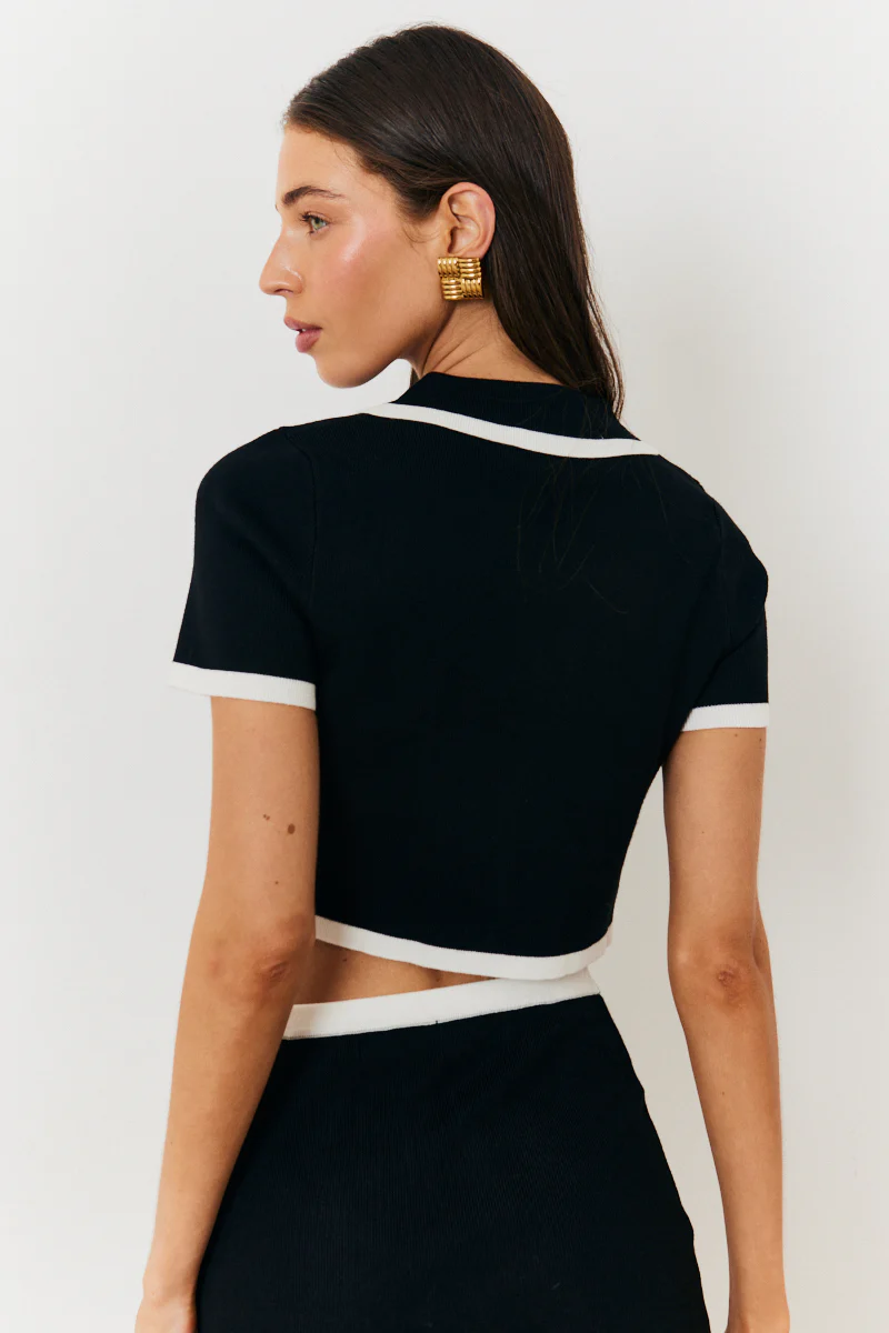 Contrast Piping Knit Co Ord Crop Top - Image 4