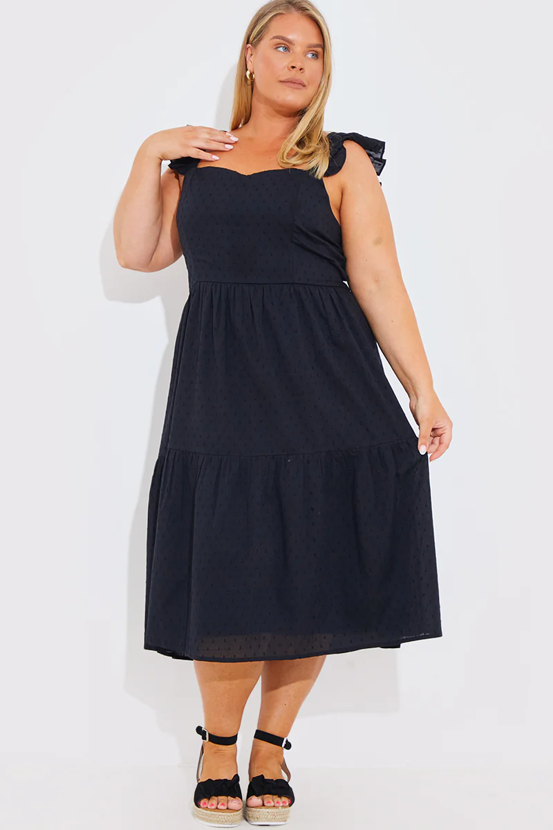 Dobby Frill Strap Tie Back Detail Tiered Midi Dress - Image 4