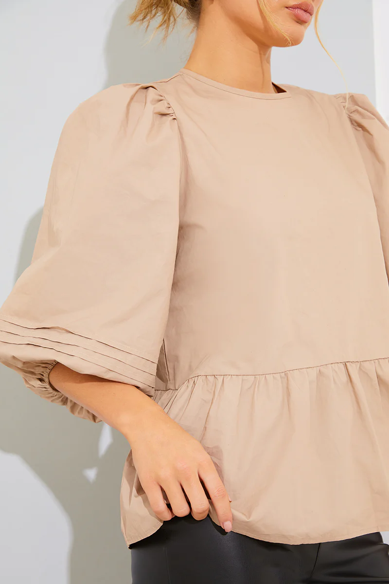 Cotton Puff Sleeve Tie Back Blouse - Image 6
