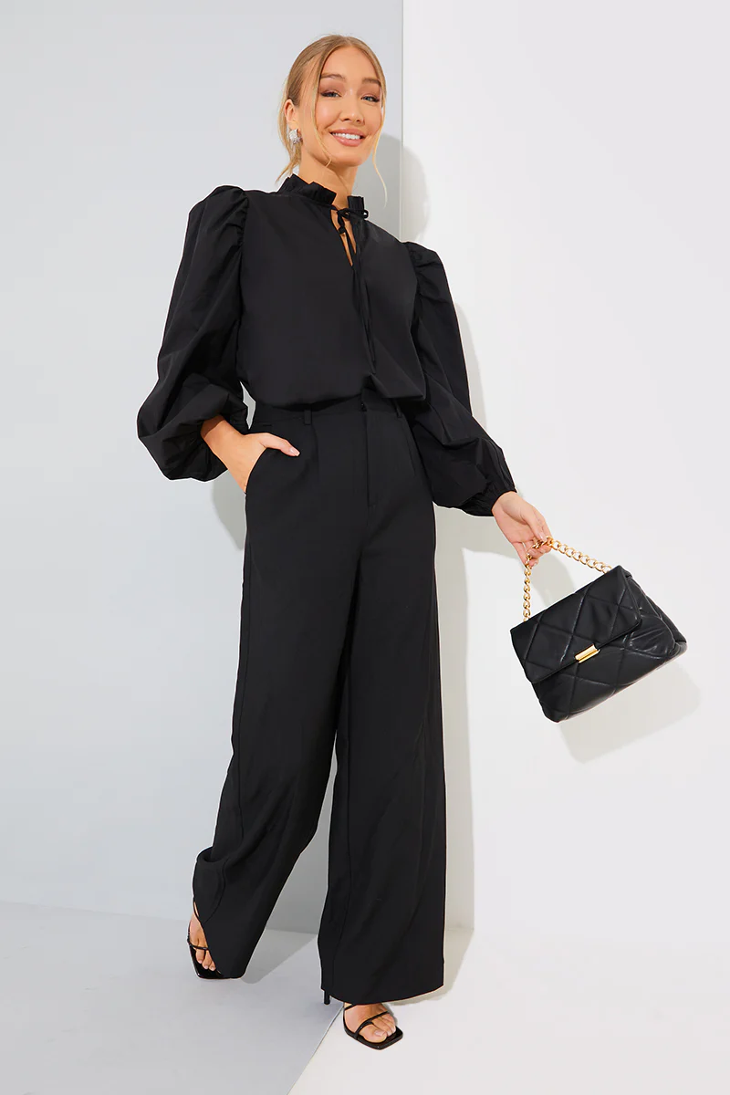 Cotton Puff Sleeve Tie Front Blouse - Image 2