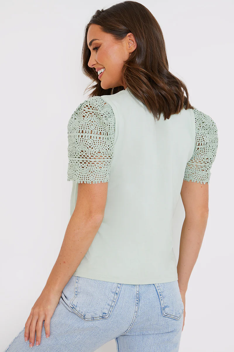 Crochet Sleeve T-Shirt - Image 6
