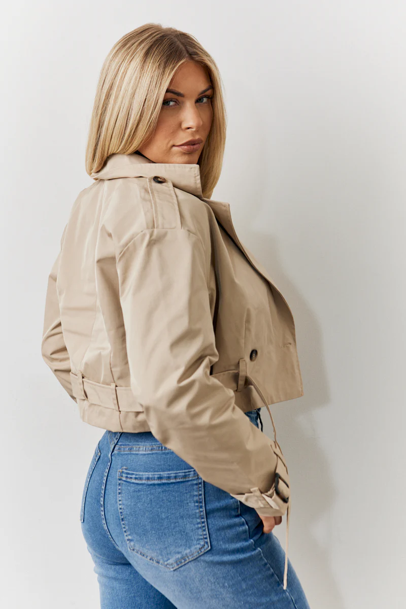 Cropped Belted Trench Coat - Image 3
