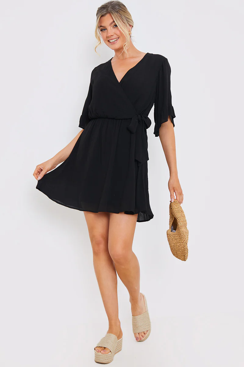 Tie Detail Wrap Mini Dress - Image 2
