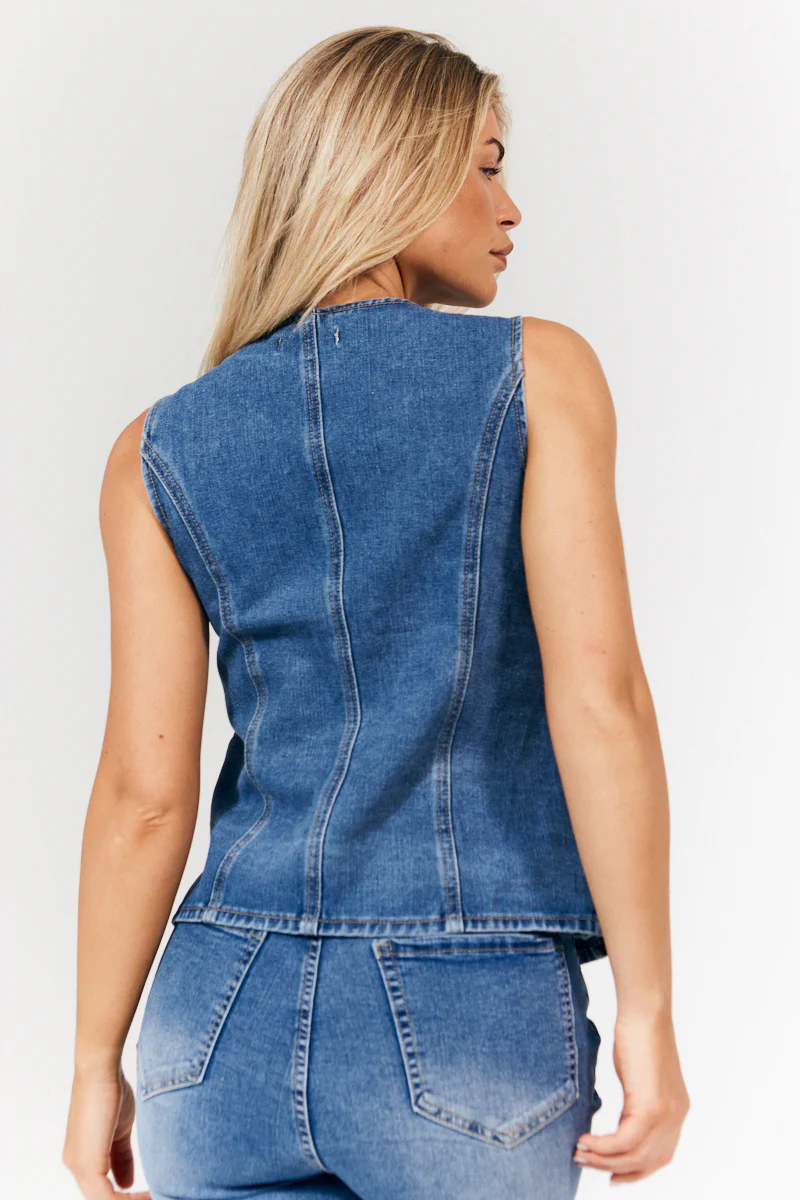 Denim Crew Neck Waistcoat - Image 4