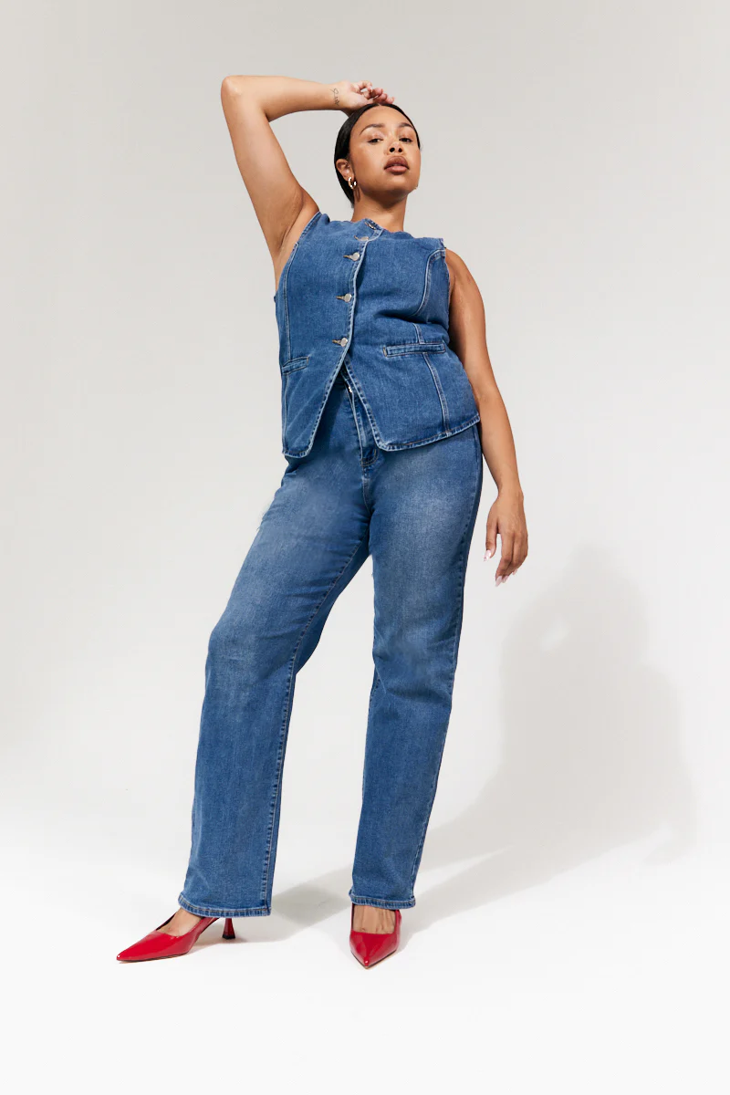 Denim Crew Neck Waistcoat - Image 7