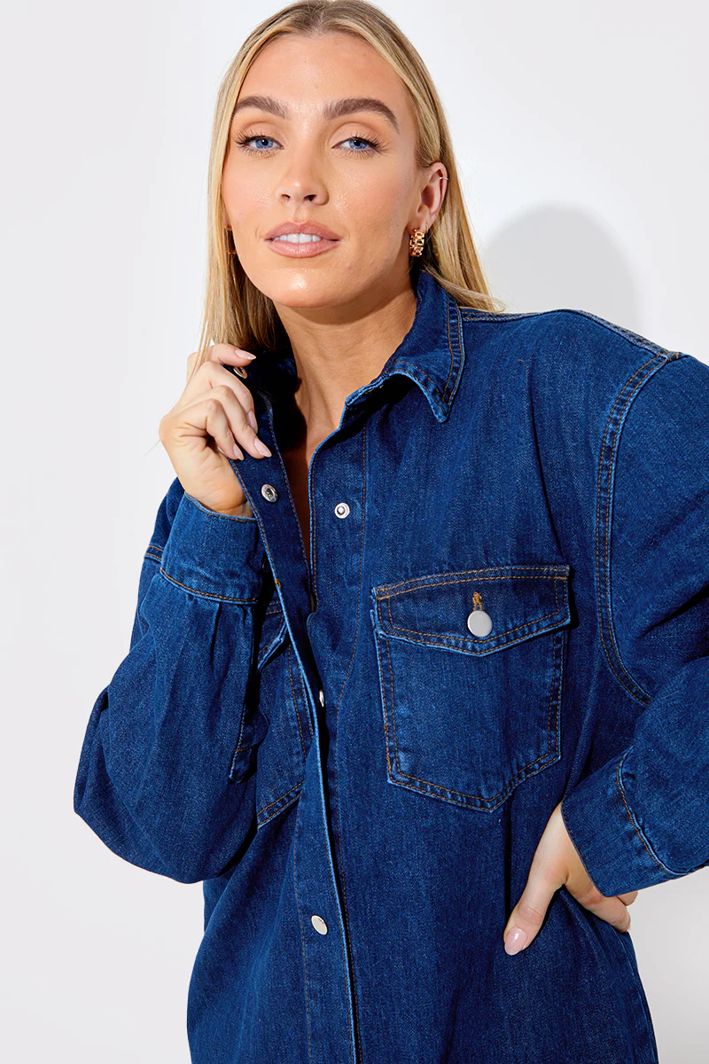 Denim Midi Shirt Dress - Image 2