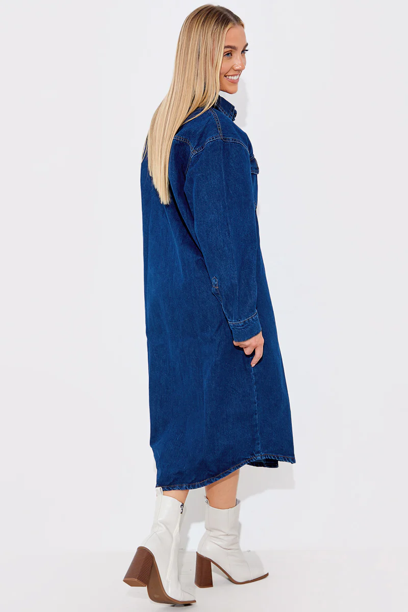 Denim Midi Shirt Dress - Image 3