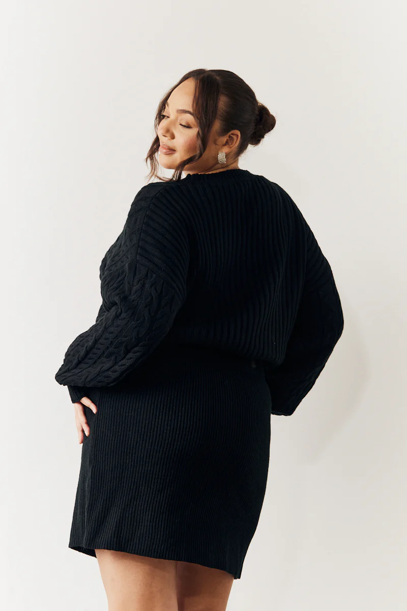 Black Cable Knitted Diamante Button Mini Dress - Image 4