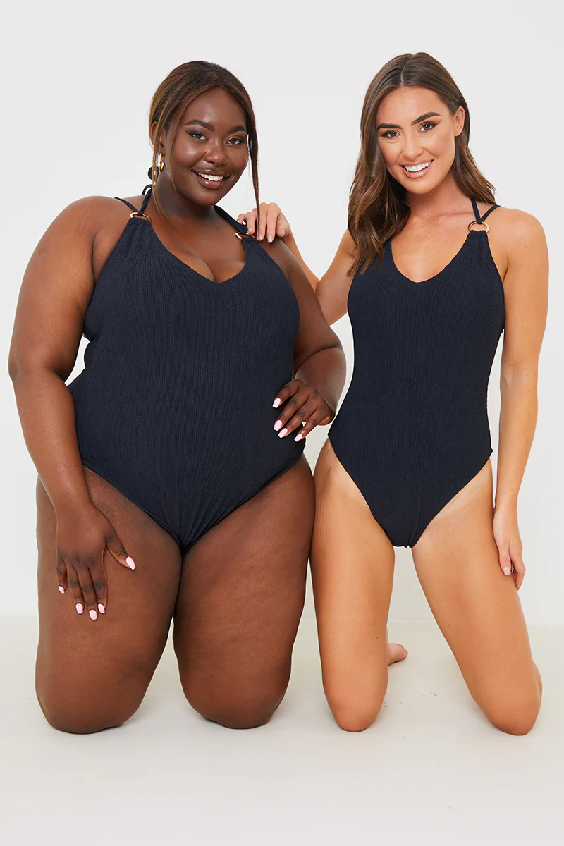 Double Strap Ring Detail Control Crinkle Swimsuit - Image 2