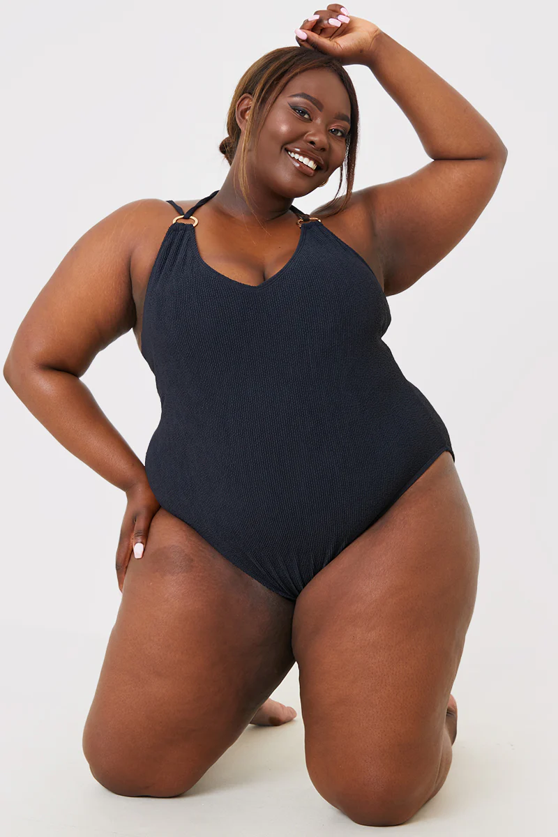 Double Strap Ring Detail Control Crinkle Swimsuit - Image 7