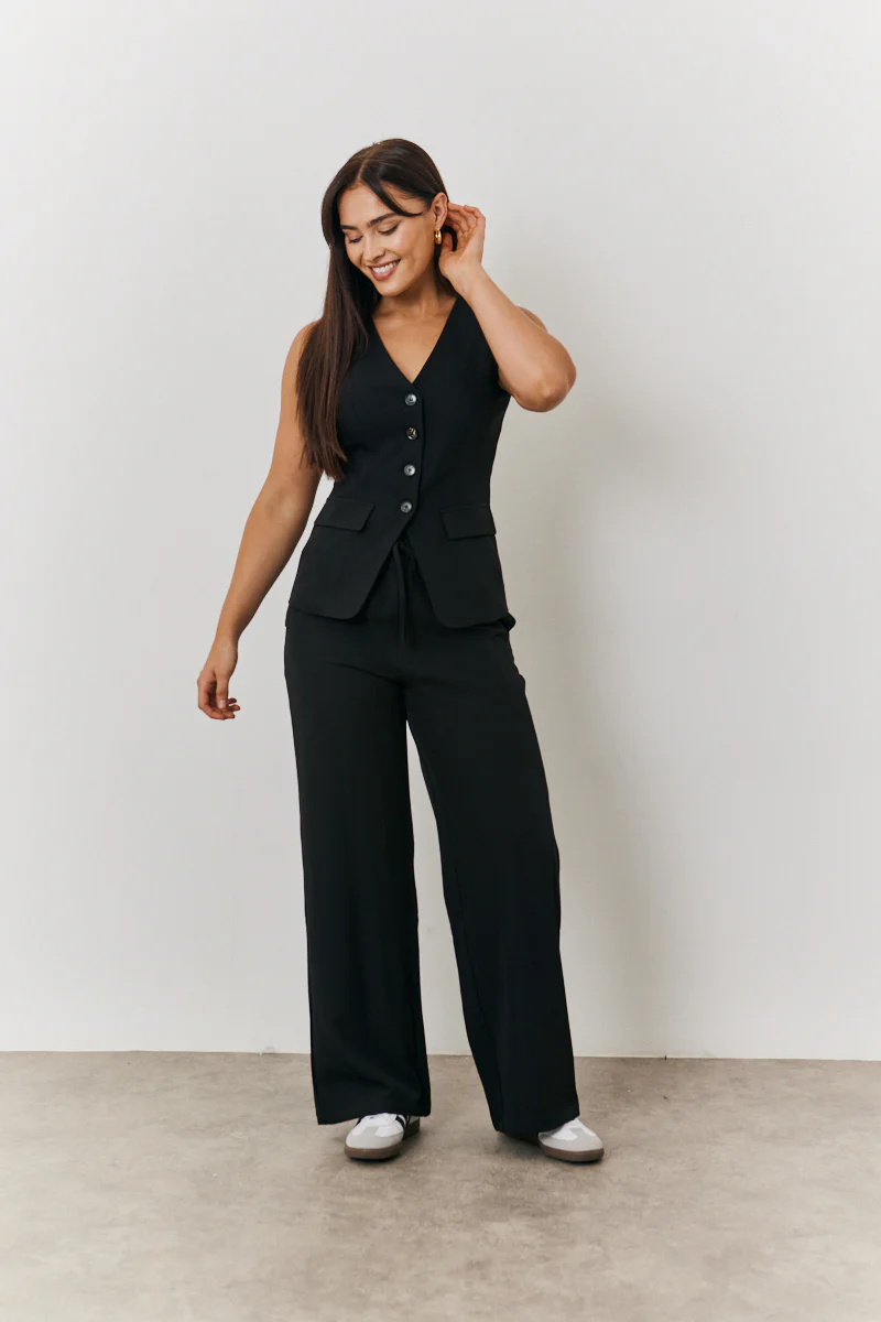 Elasticated Mid Rise Wide Leg Trouser