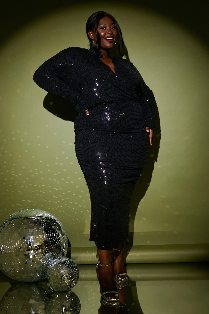 Disco Sequin Ruched Midaxi Dress - Image 5