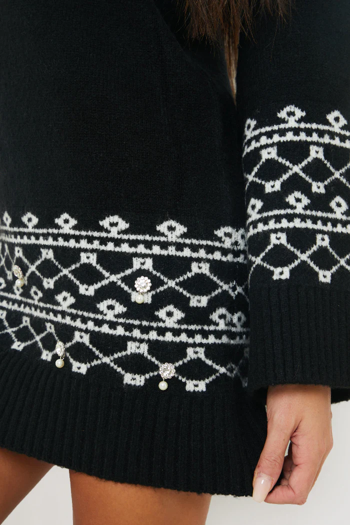 Fairisle Sleeve Detail Knit Mini Dress - Image 3