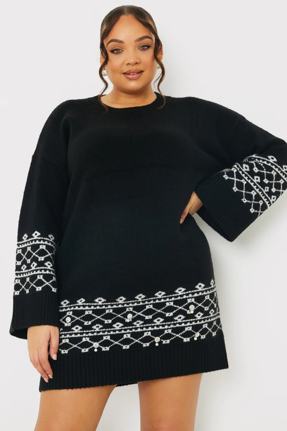 Fairisle Sleeve Detail Knit Mini Dress - Image 7