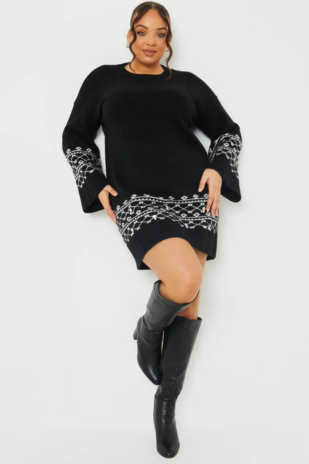 Fairisle Sleeve Detail Knit Mini Dress - Image 8