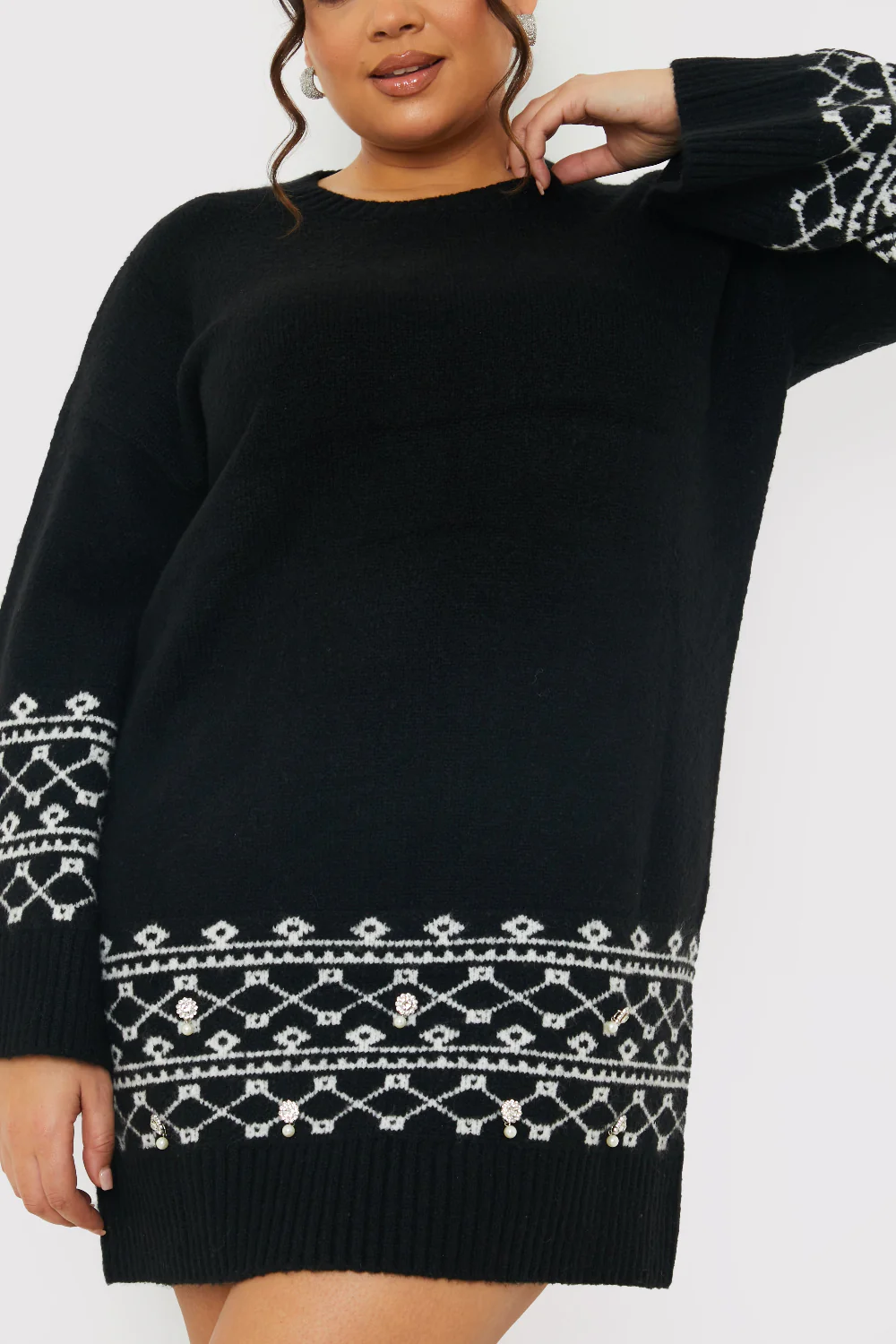 Fairisle Sleeve Detail Knit Mini Dress - Image 9