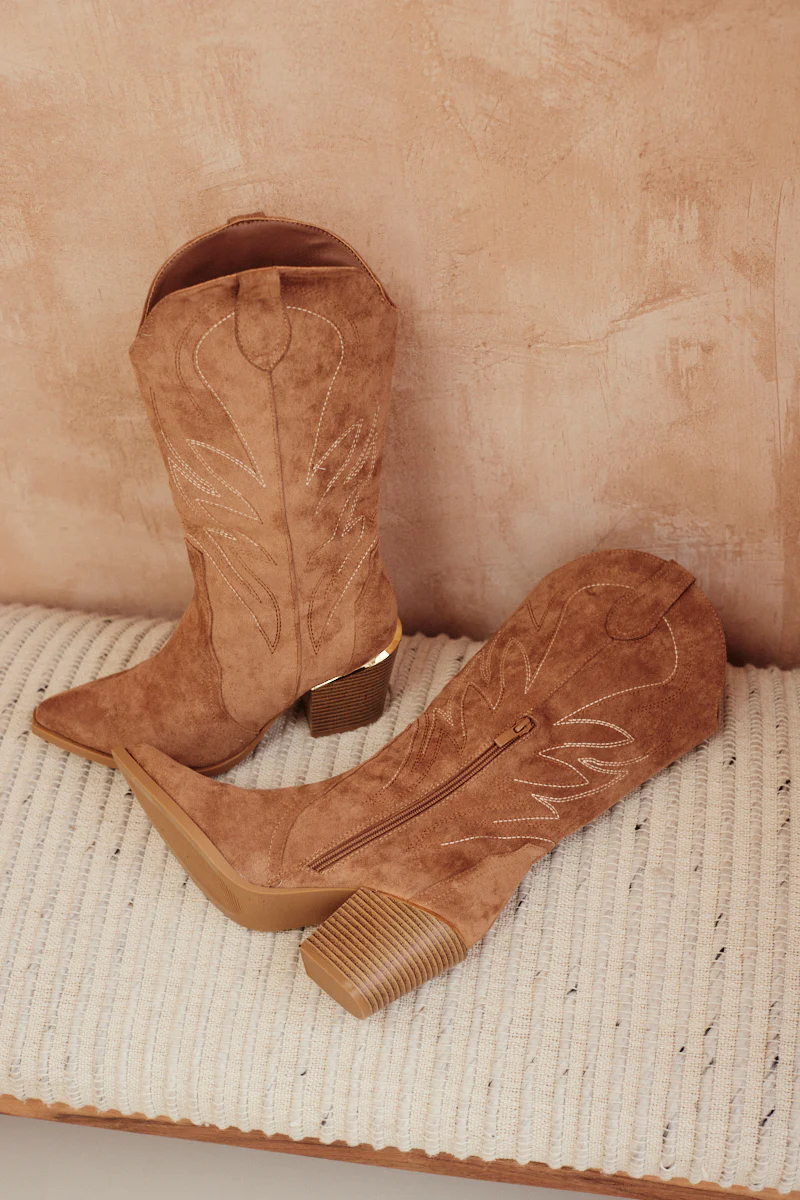 Faux Suede Embroidered Cowboy Boot - Image 2