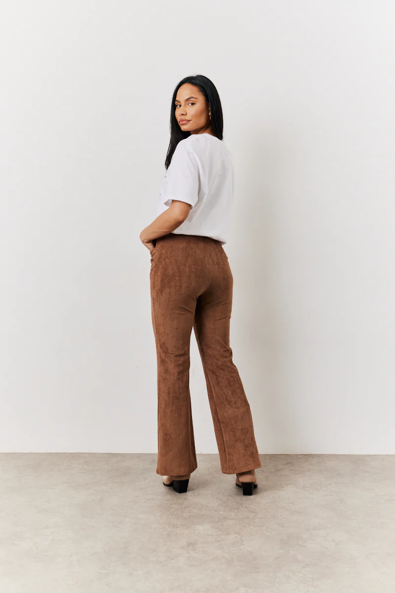 Tan Faux Suede Straight Leg Trouser - Image 3