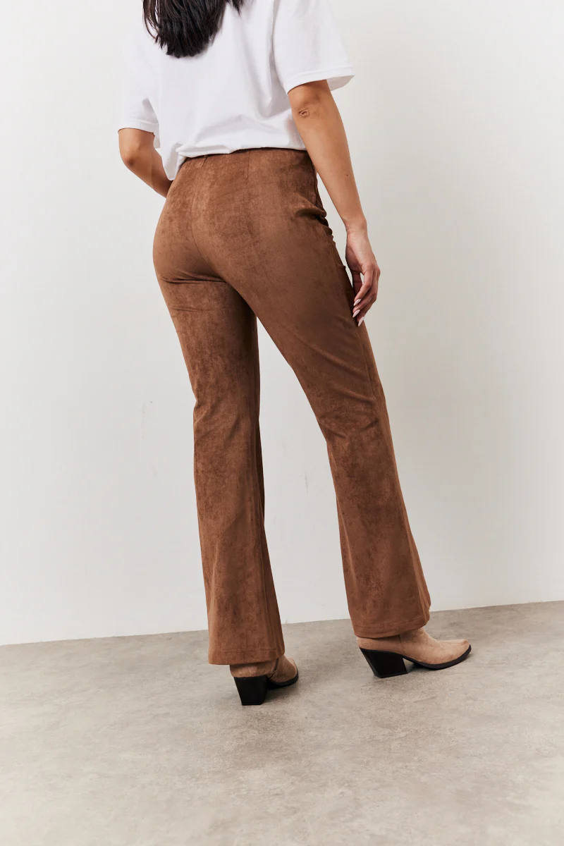 Tan Faux Suede Straight Leg Trouser - Image 4